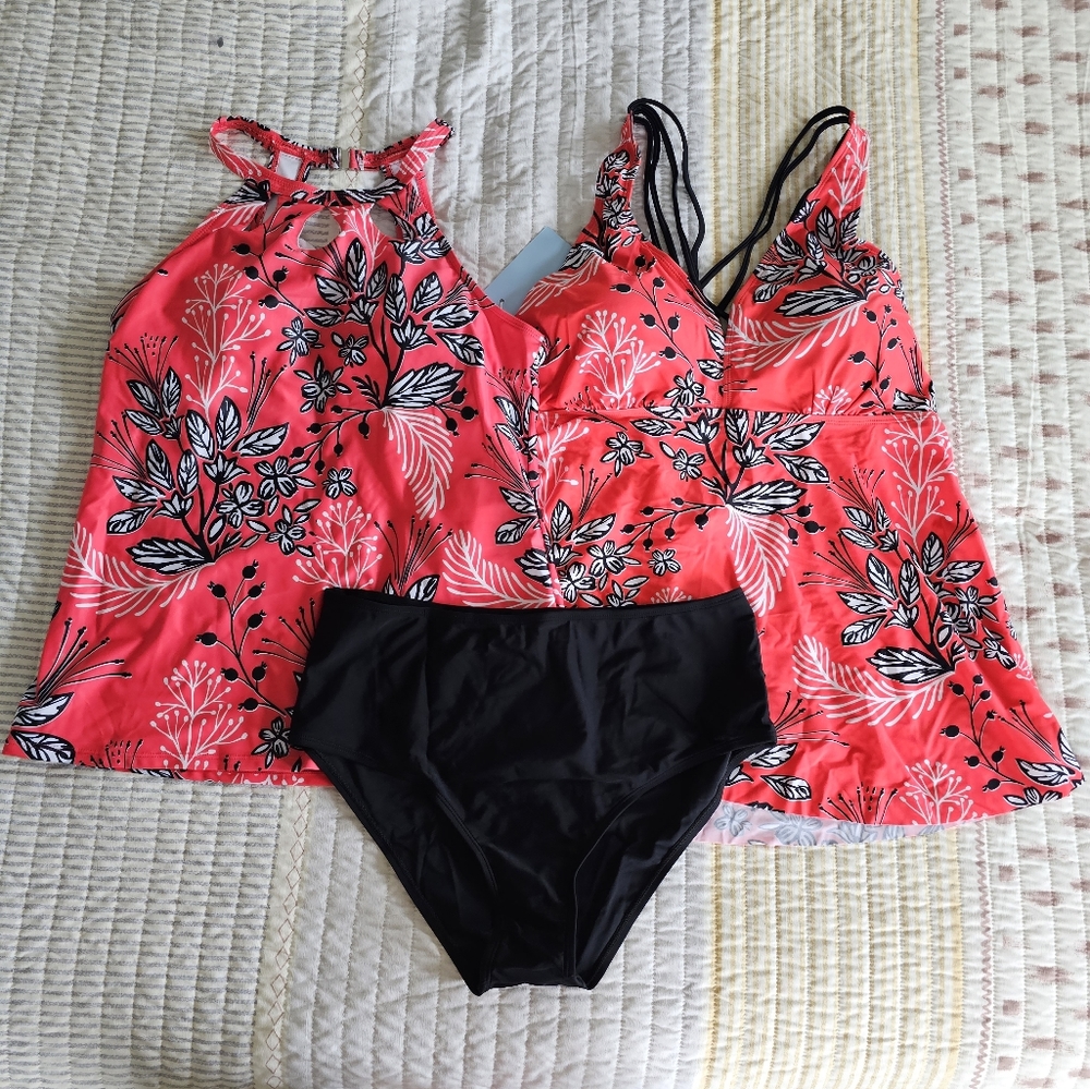 Firpearl swim top & Yonigue Brand swim tankini set with high waisted bottom.